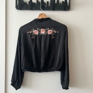 ZARA Embroidered Satin crewneck black sweatshirt
